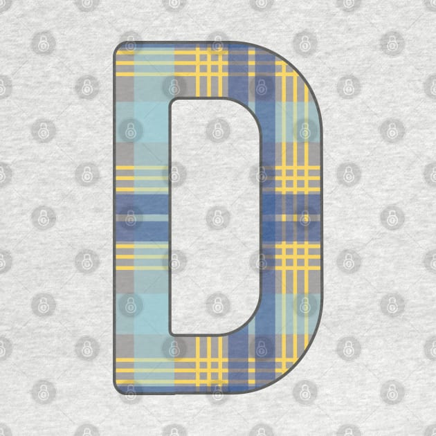 Monogram Letter D, Blue, Yellow and Grey Scottish Tartan Style Typography Design by MacPean